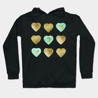 Tic tac toe hearts - mint and gold Hoodie